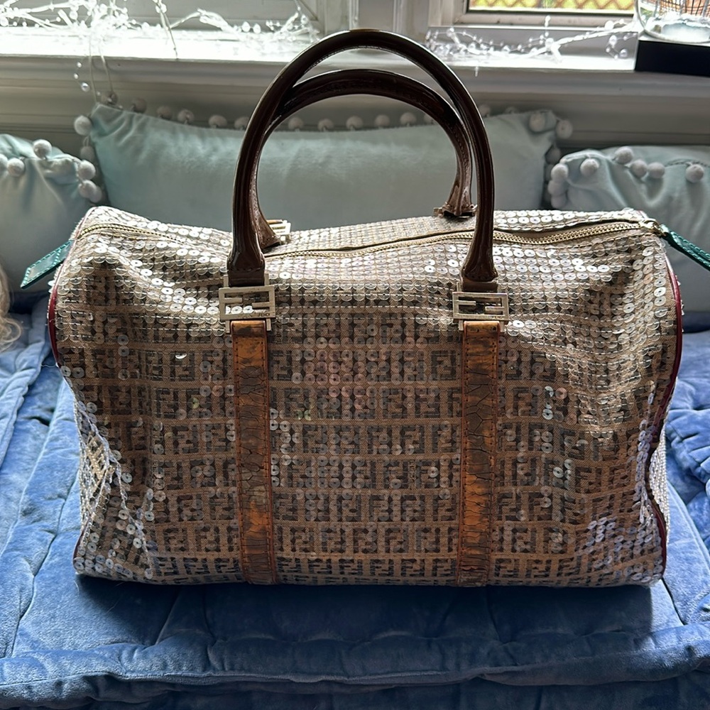 Fendi Sequin Brown and Silver Women's Bag